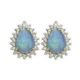 14K Yellow Gold Pear Shape Opal Set Diamond Earrings